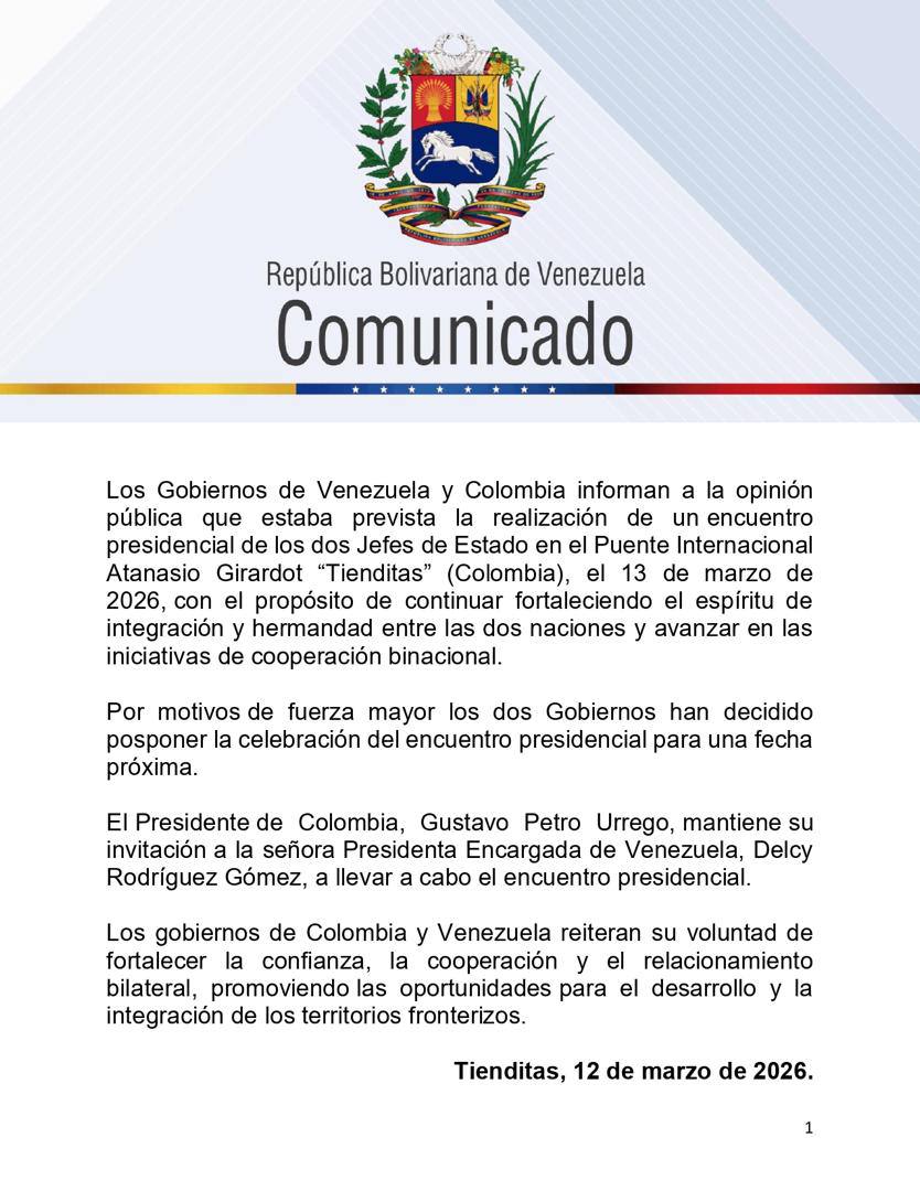 La reunión entre Delcy Rodríguez y Gustavo Petro en la frontera fue cancelada