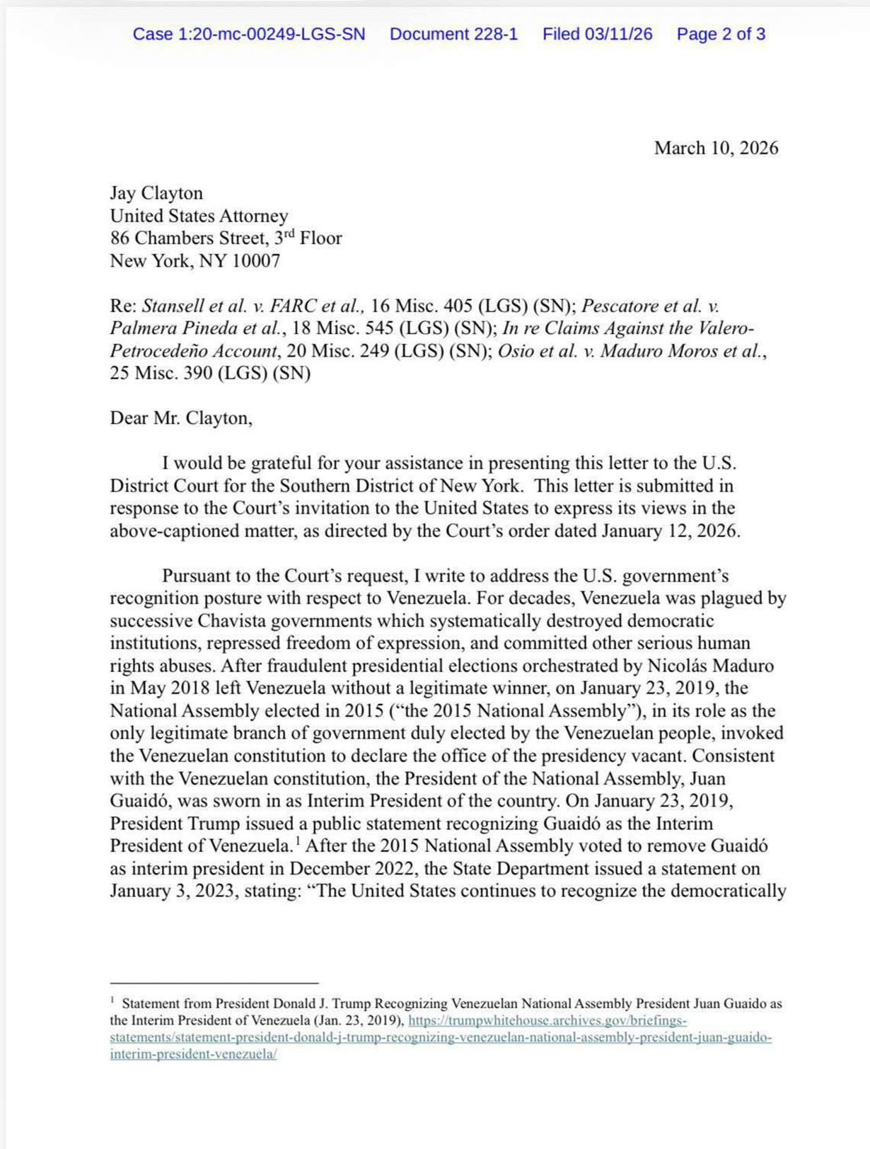 EEUU reconoce a Delcy Rodr&iacute;guez como &uacute;nica &laquo;jefa del Estado&raquo; de Venezuela, declara el Departamento de Estado