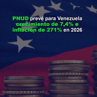 PNUD prevé para Venezuela un crecimiento económico del 7,4% y una inflación del 271% en 2026