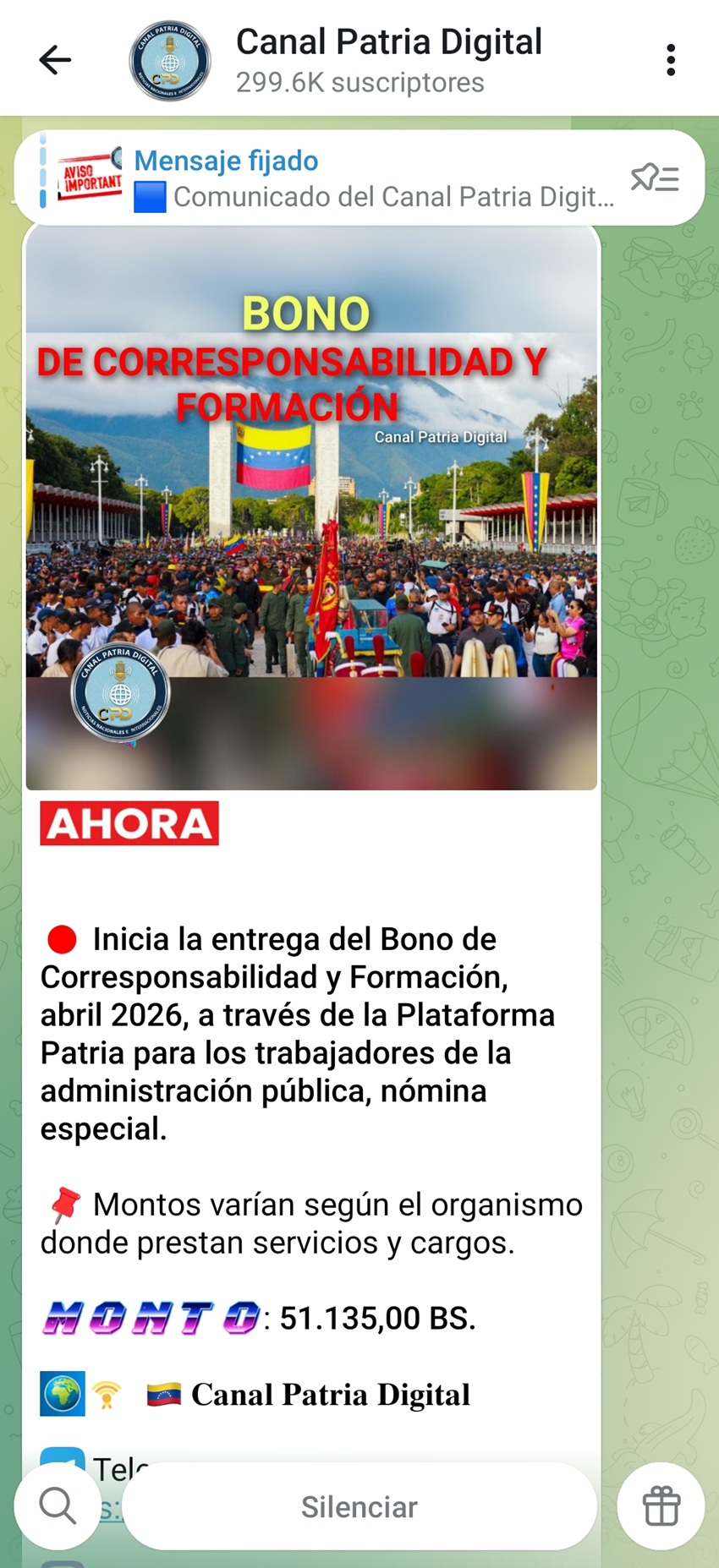 Equivale a US$ 104,97: Pagan bono de &laquo;Corresponsabilidad y Formaci&oacute;n&raquo; de abril a trabajadores de n&oacute;mina especial