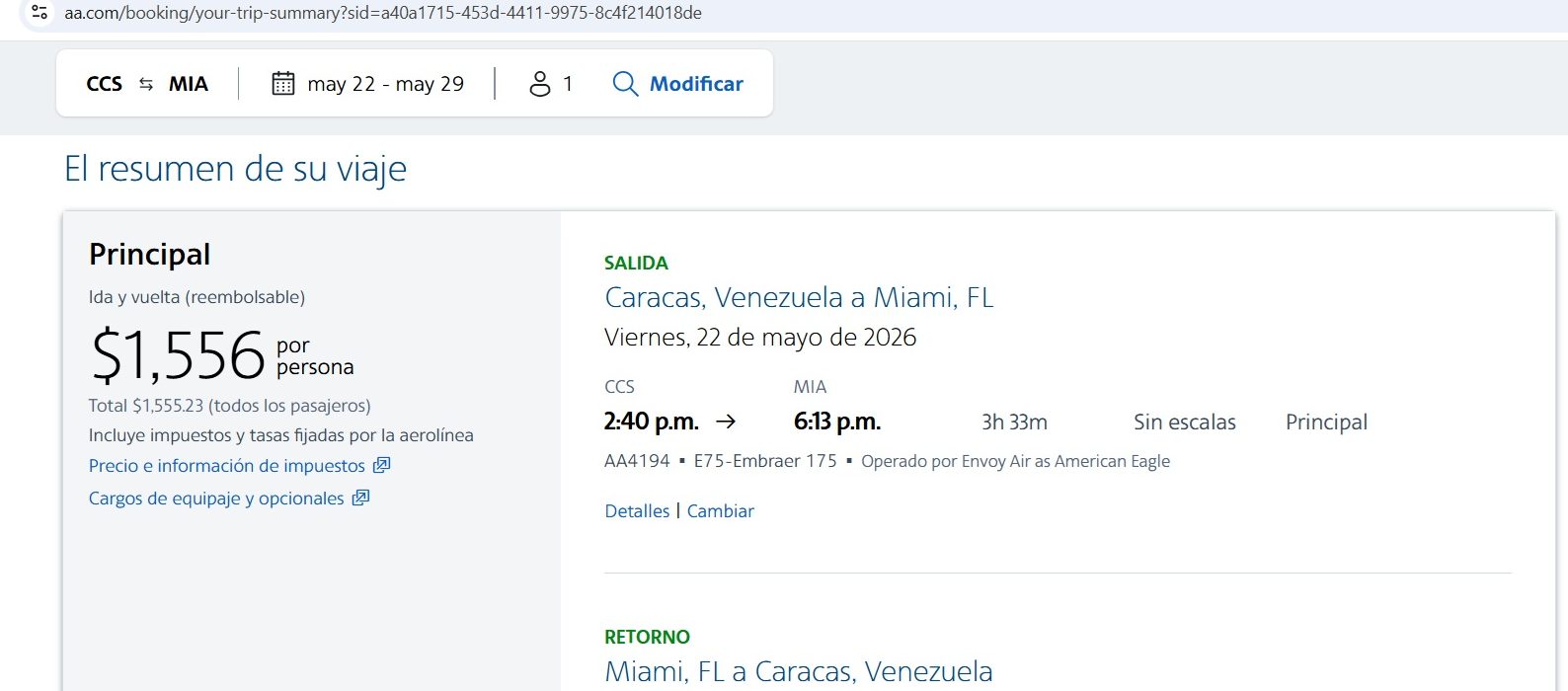 American Airlines habilita una segunda frecuencia de vuelo entre EE.UU. y Venezuela a partir del #22May