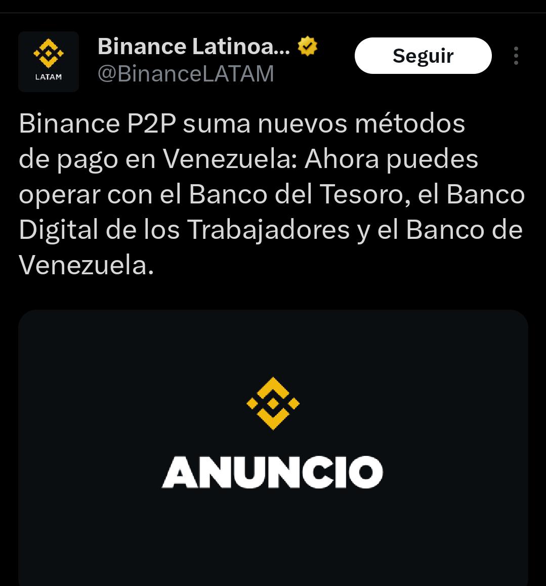 Binance anuncia actualizaci&oacute;n para Venezuela: incorpora tres nuevos m&eacute;todos de pago locales