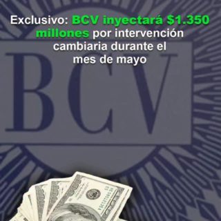 #Exclusivo: BCV colocará US$1.350 millones por intervención cambiaria en mayo