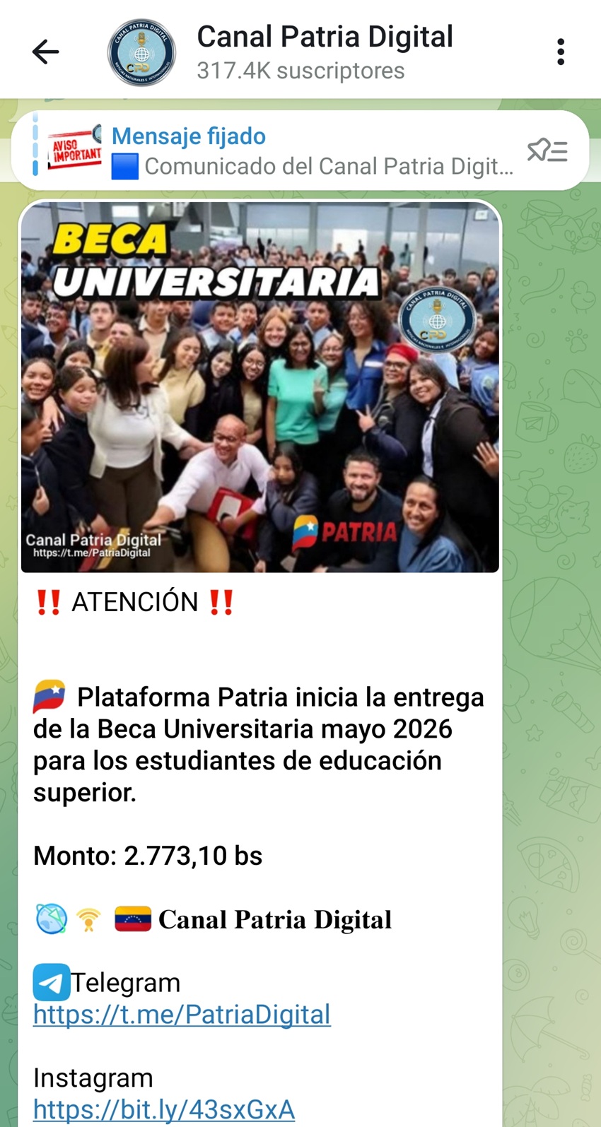 Pagan bono &laquo;Beca Universitaria&raquo; de mayo de 2026: Aument&oacute; m&aacute;s de 4% en bol&iacute;vares