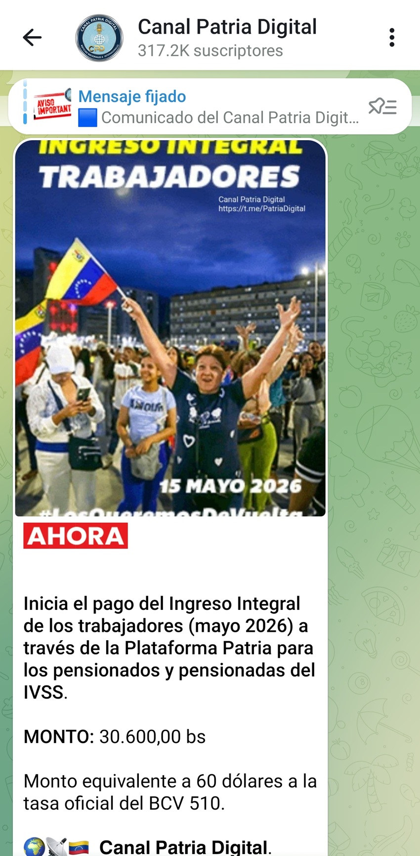 Aumentó más de 6% en bolívares: Pagan el «Ingreso Integral de los Trabajadores» de mayo a pensionados