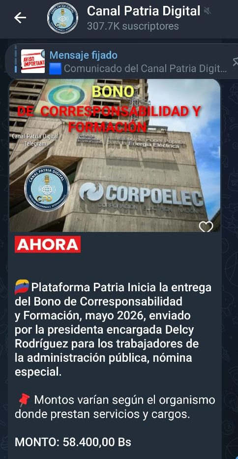 Pagan Bono Corresponsabilidad y Formaci&oacute;n de mayo a trabajadores de n&oacute;mina especial: equivale a US$116,83