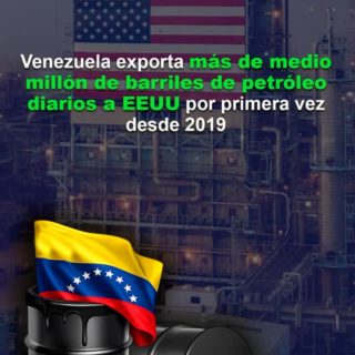 Venezuela exporta más de medio millón de barriles de petróleo diarios a EEUU por primera vez desde 2019