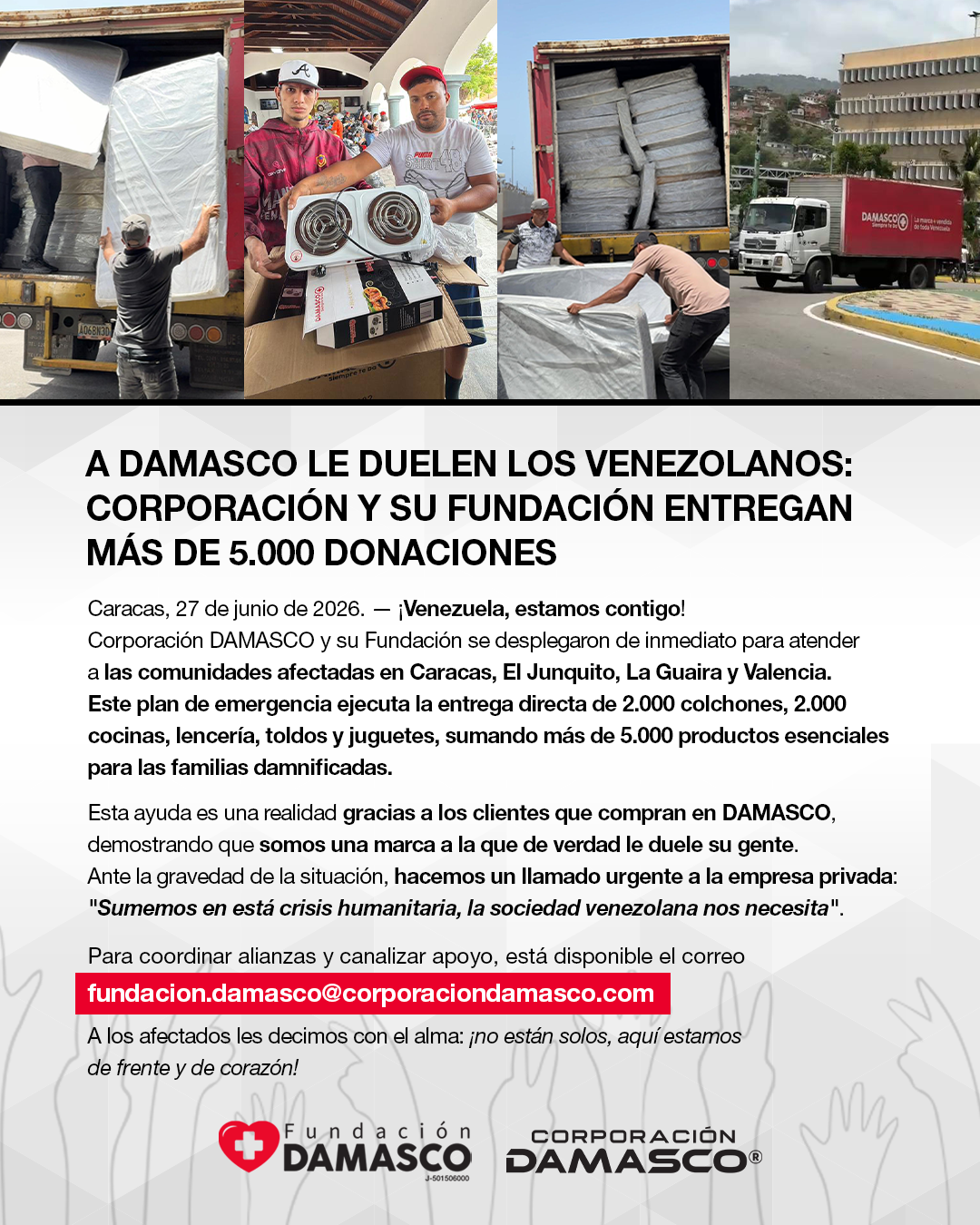 Corporaci&oacute;n Damasco y su fundaci&oacute;n entregaron m&aacute;s de 5.000 donaciones en zonas afectadas por los terremotos en Venezuela