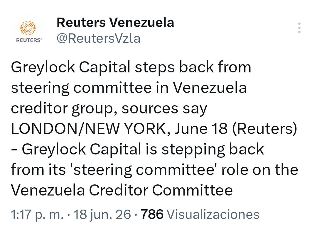 Reuters: Greylock Capital se retira de su rol en la directiva del Comité de Acreedores de Venezuela