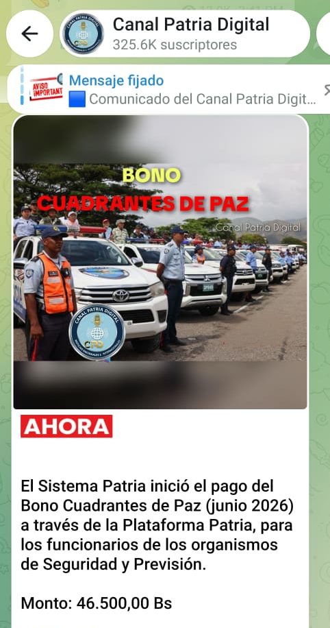 Pagan bono &laquo;Cuadrantes de Paz&raquo; de junio: Aument&oacute; 14,81% en bol&iacute;vares (+Monto)