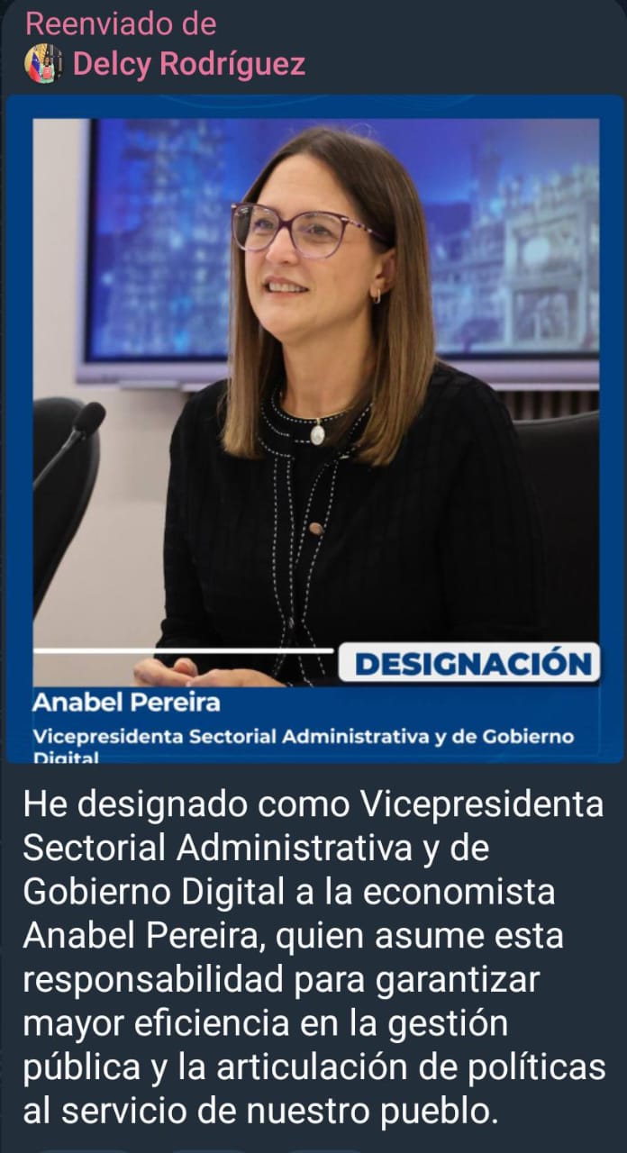 Ministra de Econom&iacute;a Anabel Pereira es designada como vicepresidenta Administrativa y de Gobierno Digital