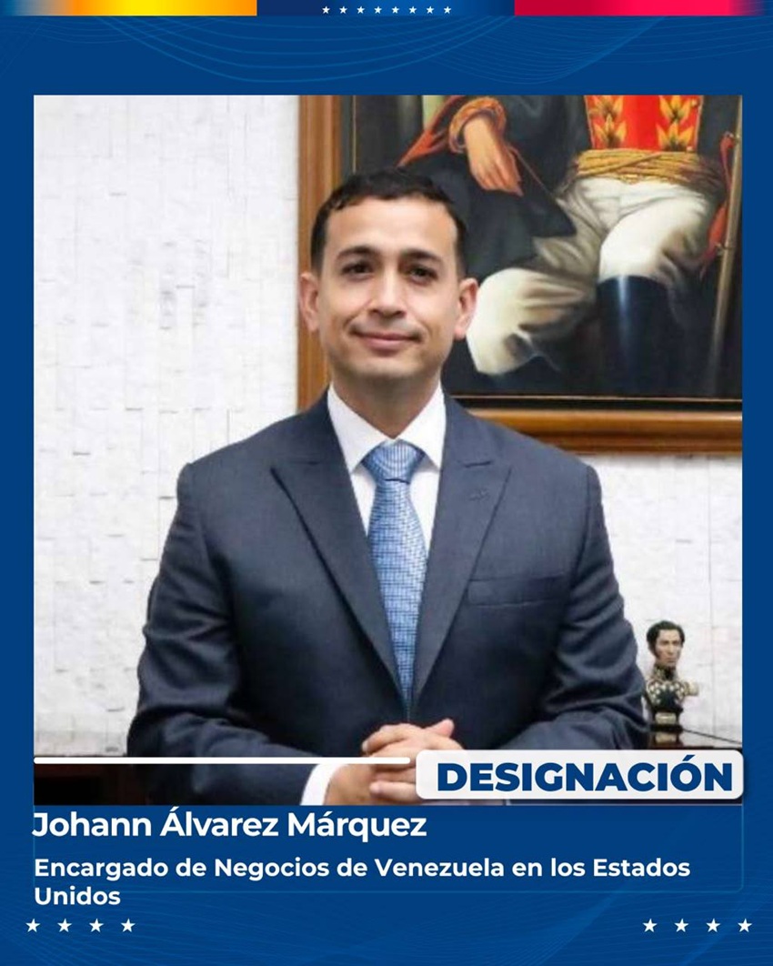 Johann Álvarez Márquez es nombrado como el nuevo encargado de Negocios de Venezuela en EEUU