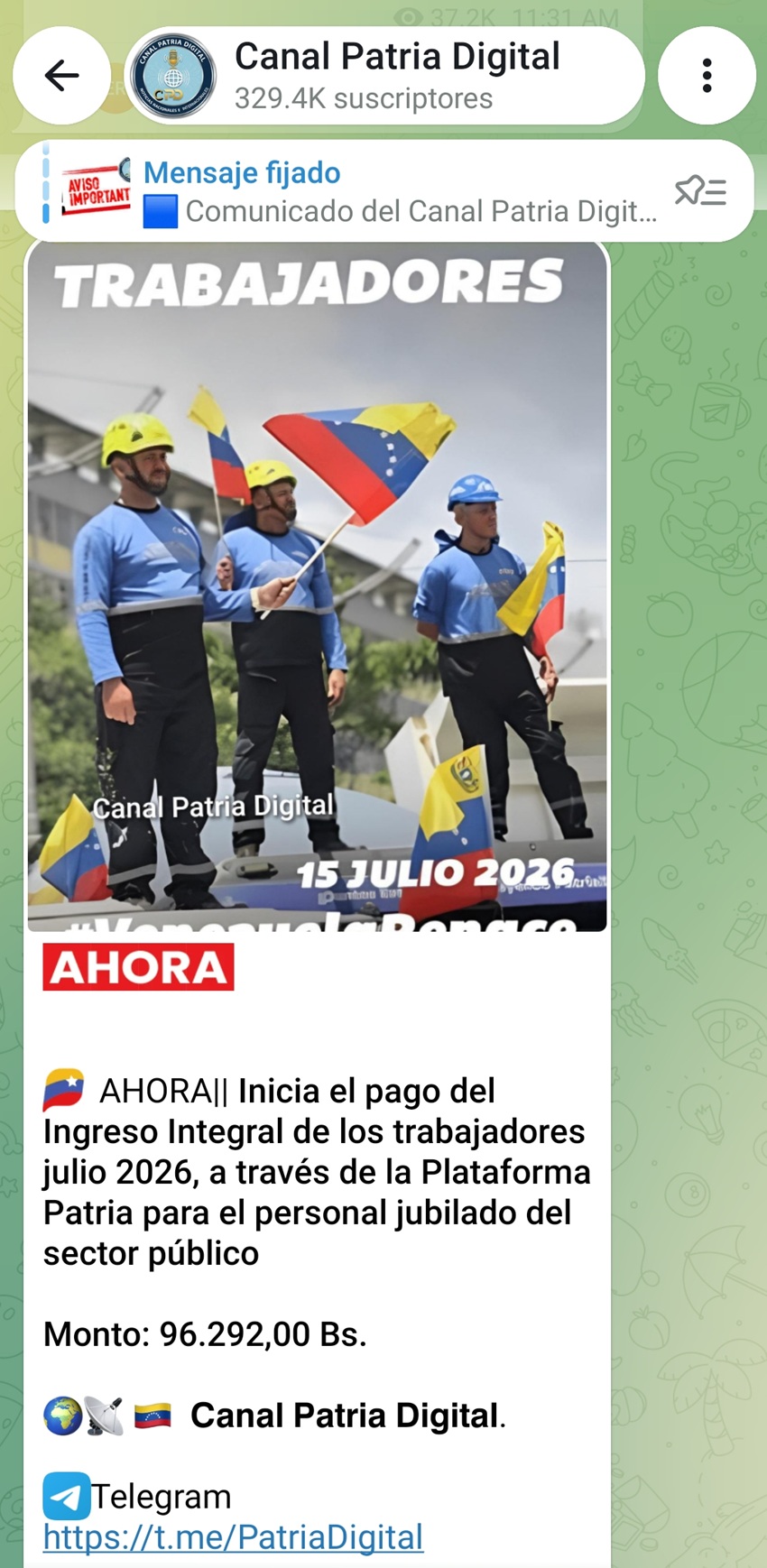 Incrementó más de 23% en bolívares: Pagan «Ingreso Integral de los Trabajadores» de julio a jubilados