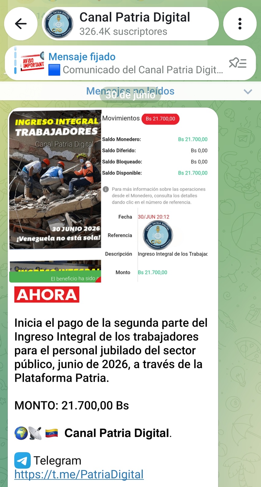 Aument&oacute; m&aacute;s de 14% en bol&iacute;vares: Pagan segunda parte del &laquo;Ingreso Integral de los Trabajadores&raquo; de junio a jubilados