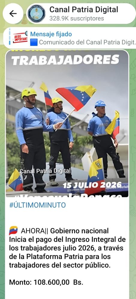 Inician pago del «Ingreso Integral de los Trabajadores» de julio: aumentó 23,33% en bolívares