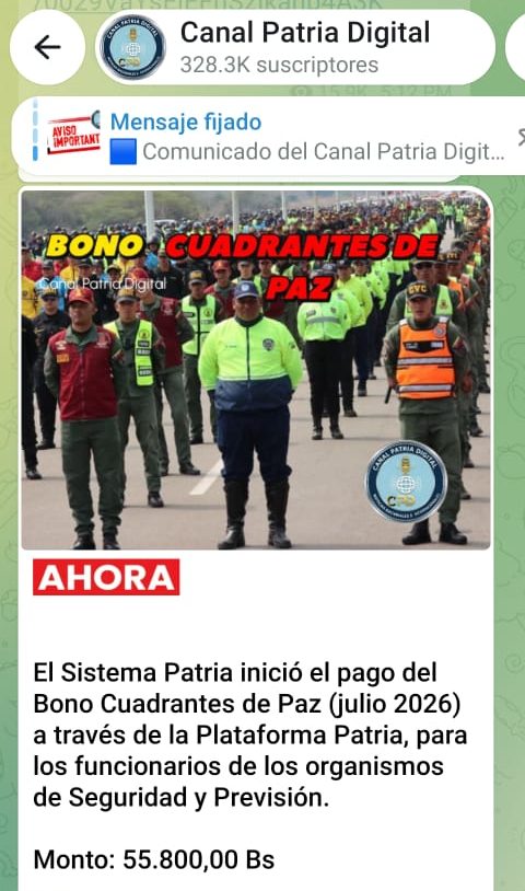 Inician pago del Bono «Cuadrantes de Paz» de julio: Equivale a US$74,83