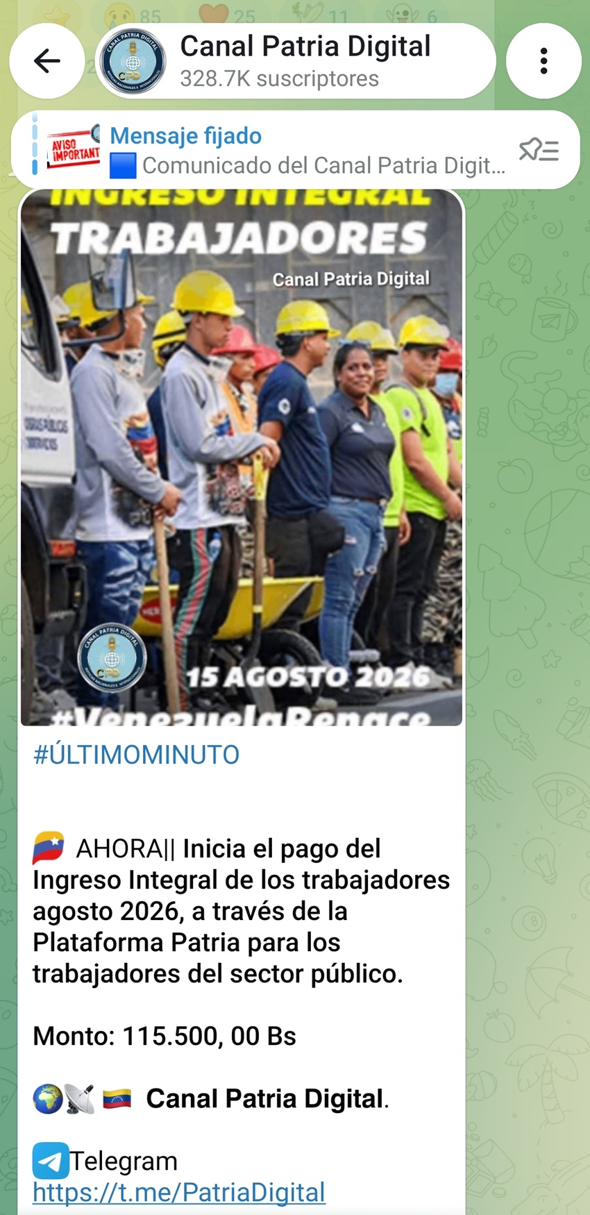 Pagan el «Ingreso Integral de los Trabajadores» de agosto a personal activo: Aumentó más de 6% en bolívares