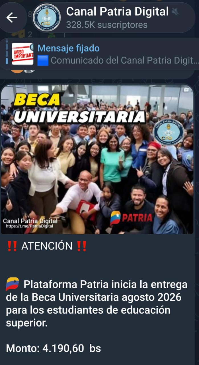 Inician pago del «Bono Beca Universitaria» de agosto: Incrementó 11,07% en bolívares