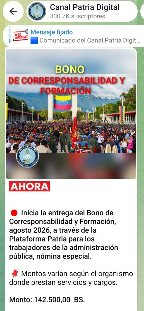 Inician pago del «Bono de Corresponsabilidad y Formación» de agosto a trabajadores de nómina especial: equivale a US$179,24