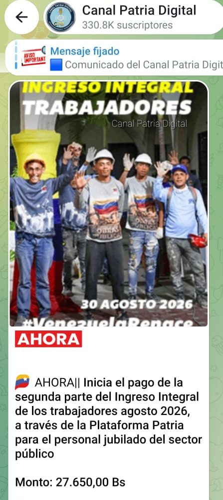 Pagan el &laquo;Ingreso Integral de los Trabajadores&raquo; de agosto a jubilados (+Monto)