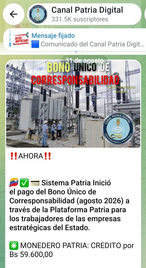 Pagan Bono Único de Corresponsabilidad de agosto a trabajadores de empresas estratégicas (+Detalles)