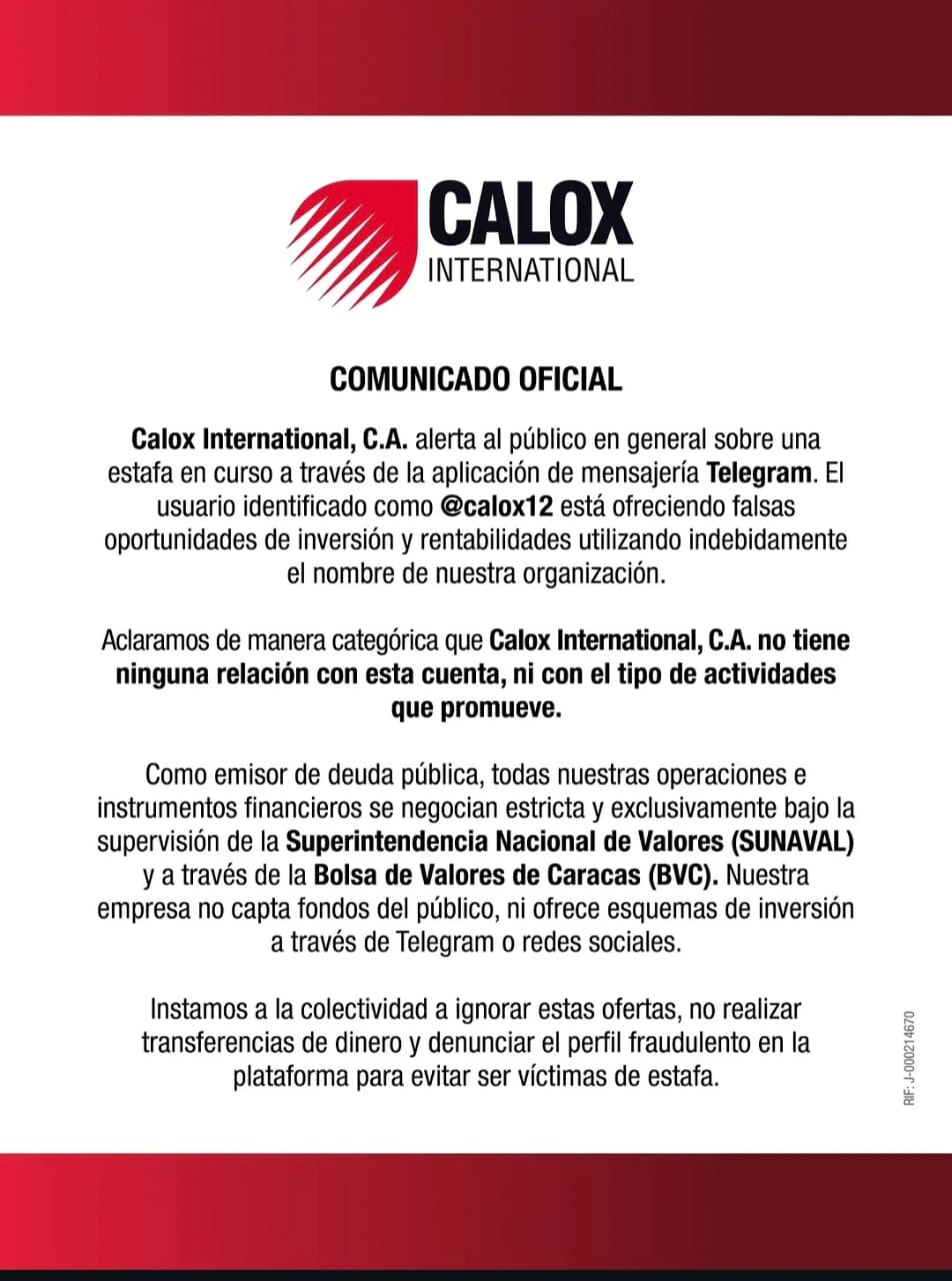 Calox International denuncia usurpaci&oacute;n de identidad para cometer presunto fraude financiero