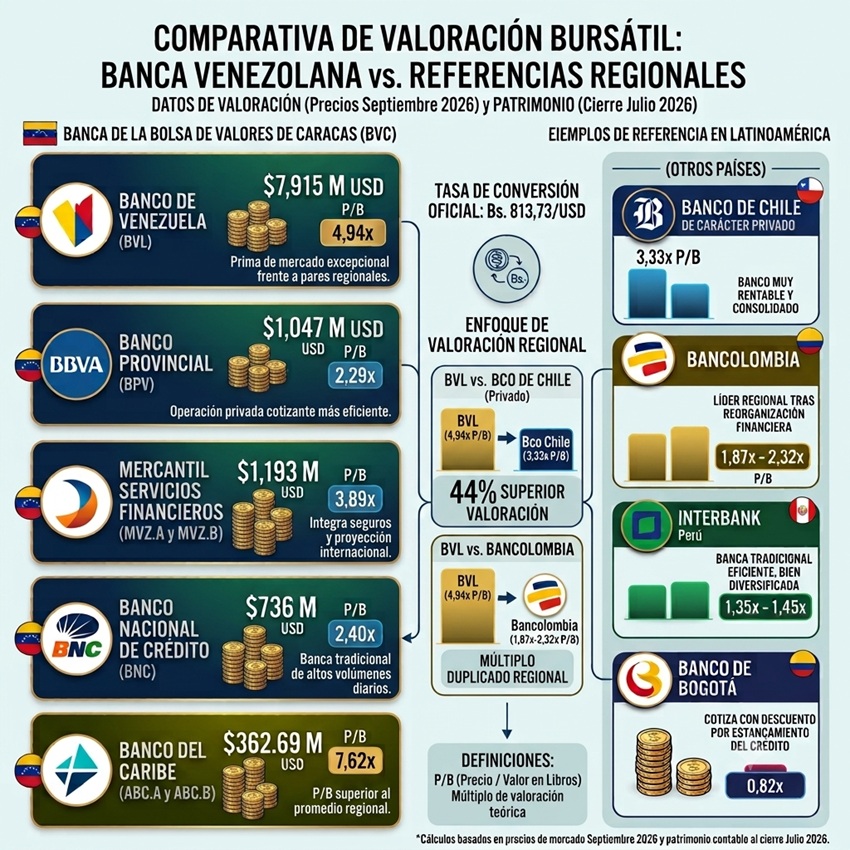 Liderazgo bursátil: Banco de Venezuela consolida la mayor prima de mercado frente a la banca regional