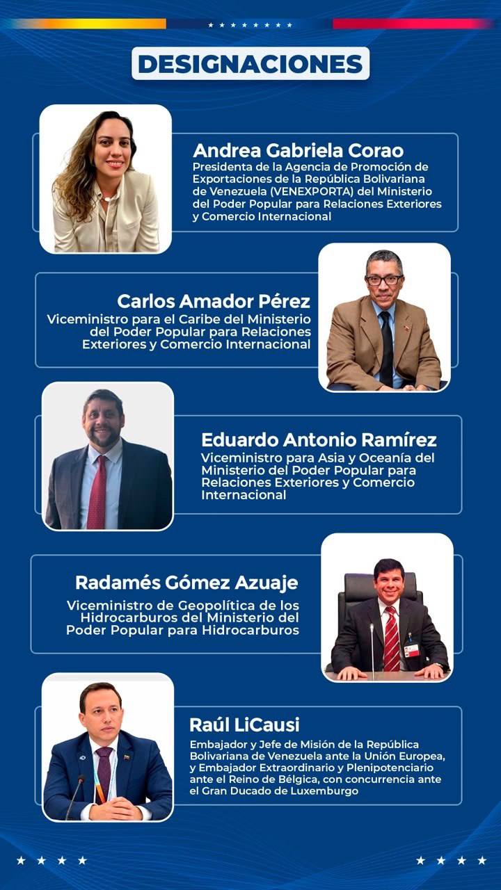 Delcy Rodr&iacute;guez realiz&oacute; nuevas designaciones para fortalecer la proyecci&oacute;n internacional, comercial y energ&eacute;tica de Venezuela