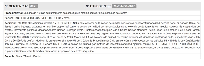 TSJ declaró sin lugar acción de nulidad ejercida contra la reforma de la Ley Orgánica de Hidrocarburos