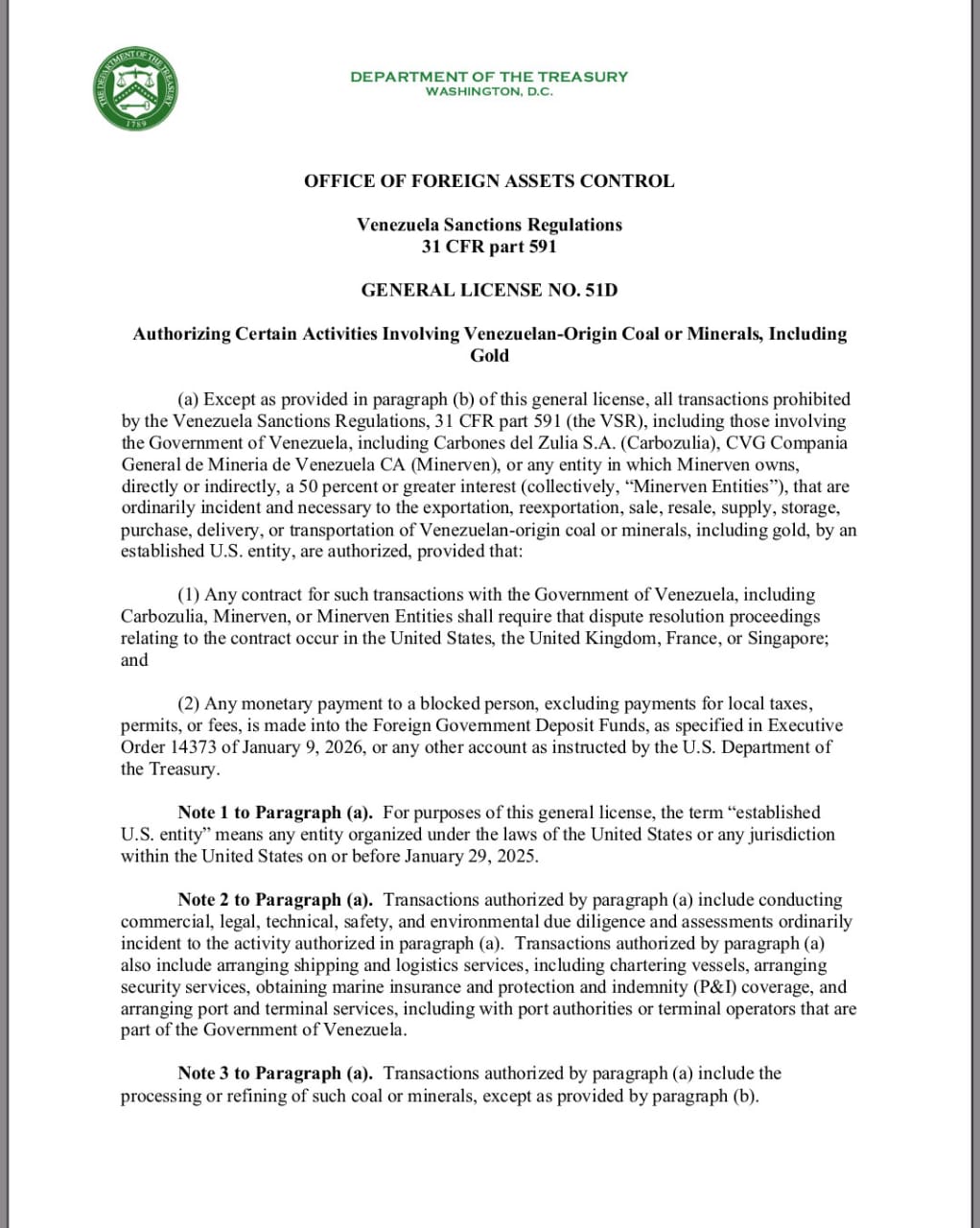 OFAC flexbiliza sanciones para el sector minero de Venezuela con tres licencias generales