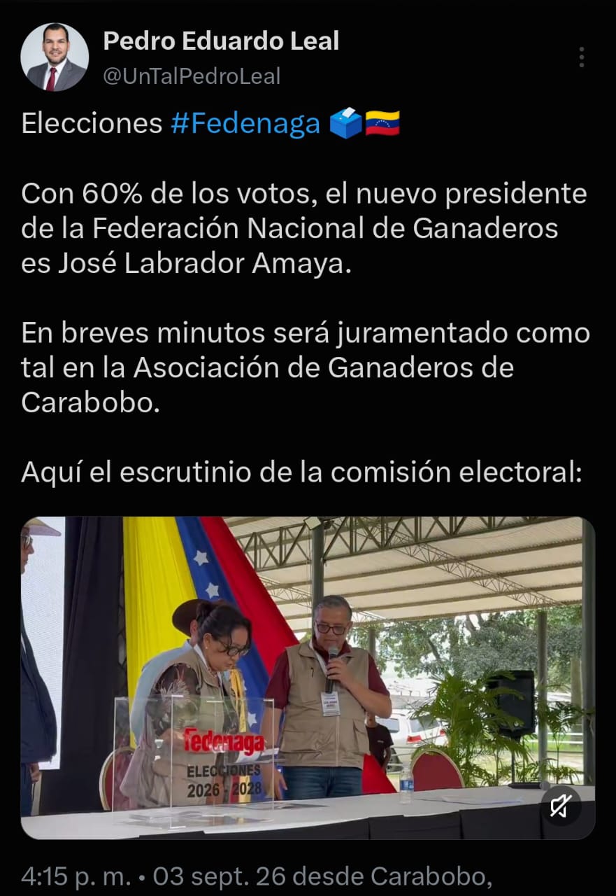 José Labrador es electo como presidente de Fedenaga para el periodo 2026-2028
