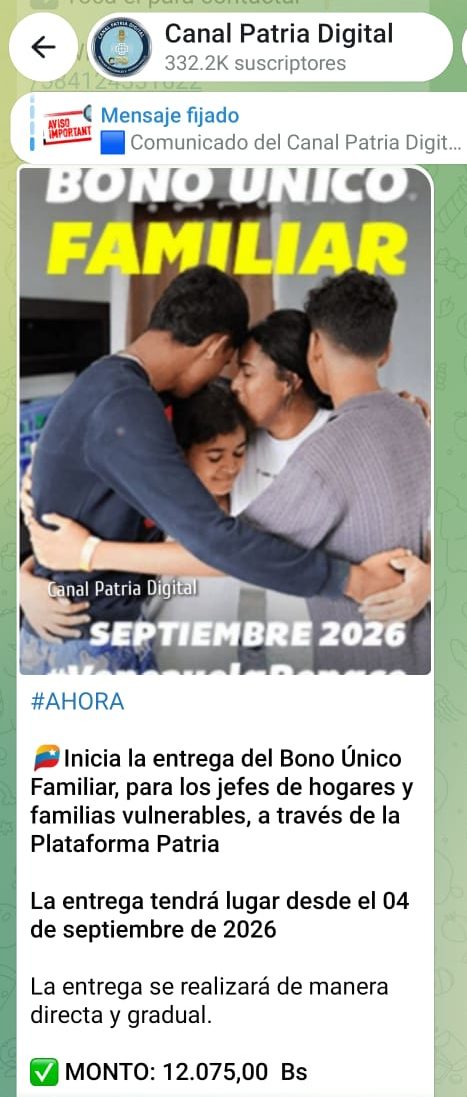 Inician pago del Bono &Uacute;nico Familiar de septiembre: Aument&oacute; 8,05% en bol&iacute;vares