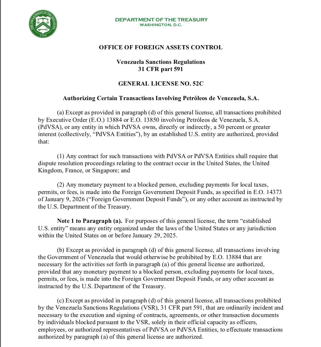 OFAC emite licencia que posibilita a entidades de EE.UU. realizar transacciones operativas y comerciales con PDVSA