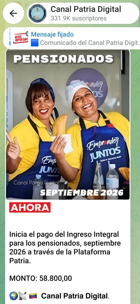 Inician pago del «Ingreso Integral de los Pensionados» de septiembre: Aumentó 9,09% en bolívares
