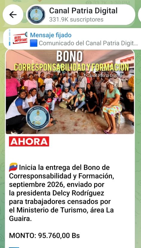 Pagan «Bono de Corresponsabilidad y Formación» de septiembre a trabajadores de turismo censados en La Guaira
