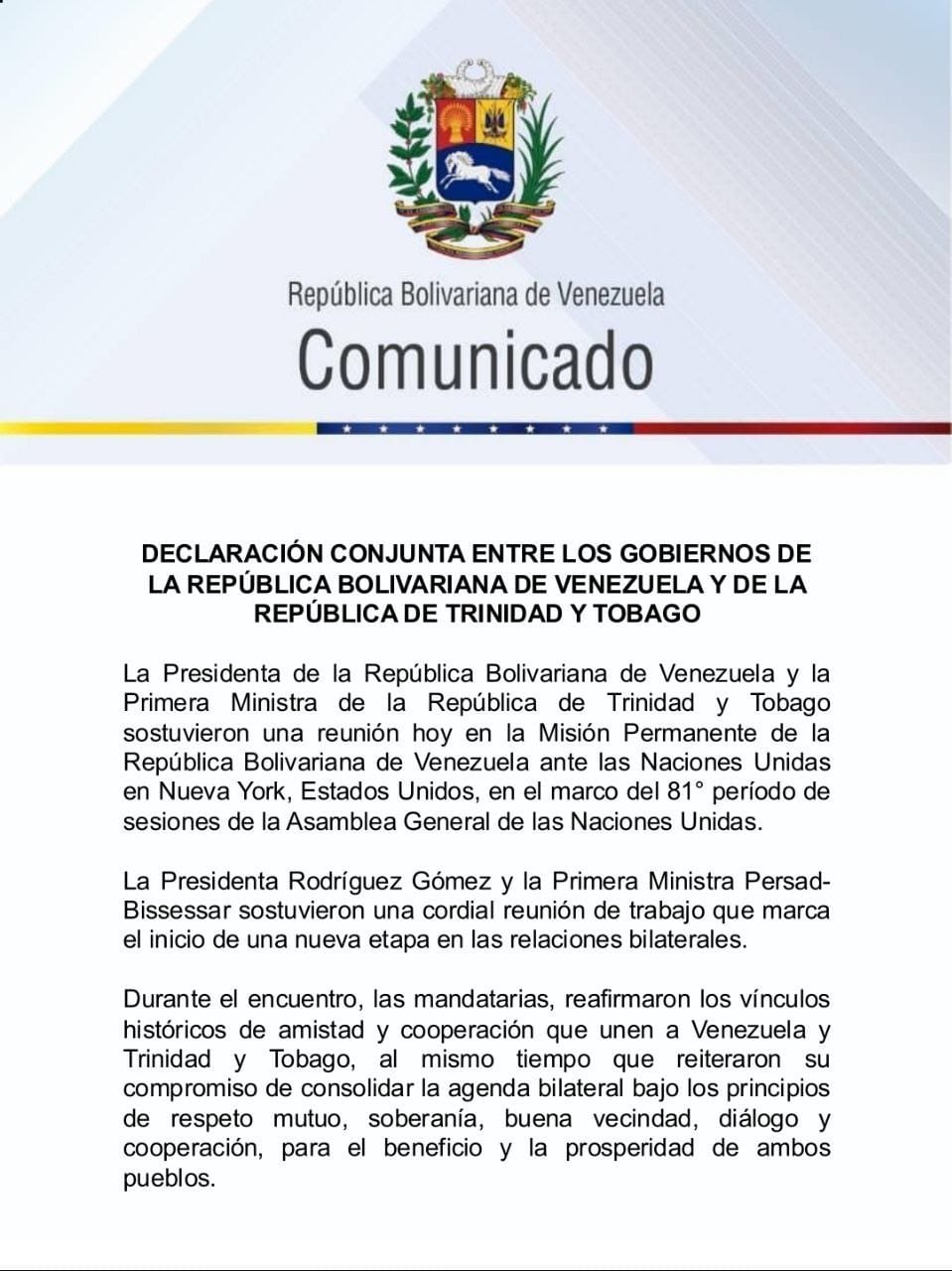 Venezuela acuerda con Trinidad y Tobago fortalecer el intercambio energ&eacute;tico y comercial