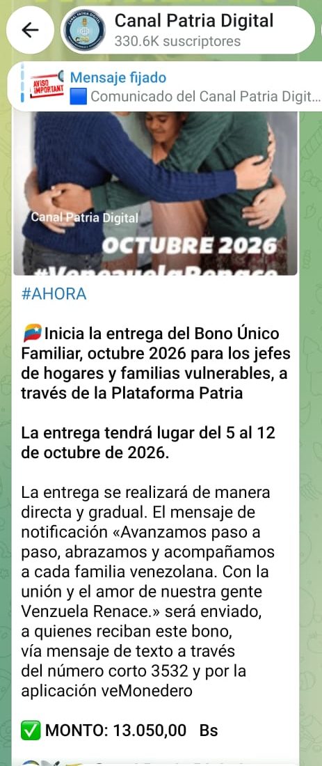 Pagan Bono &Uacute;nico Familiar de octubre: Increment&oacute; 8,07% en bol&iacute;vares