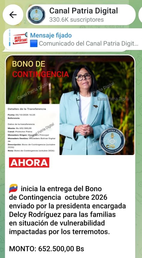 Pagan «Bono de Contingencia 2026» de octubre por un monto de Bs.652.500 (+Detalles)