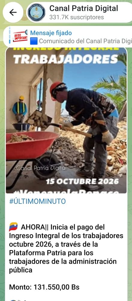 Pagan el «Ingreso Integral de los Trabajadores» de octubre al personal activo: Incrementó 4,40% en bolívares