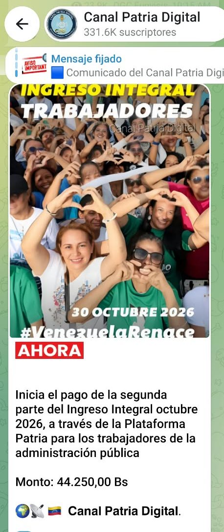 Aument&oacute; 3,50% en bol&iacute;vares: Pagan segunda parte del &laquo;Ingreso Integral de los Trabajadores&raquo; de octubre